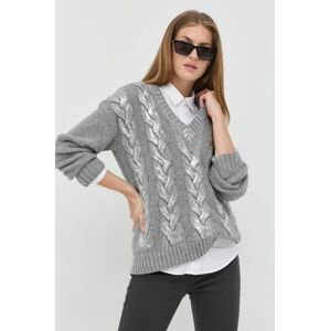 Vlnený sveter Marella dámsky, šedá farba, teplý,