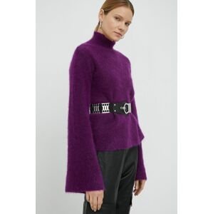 Vlnený sveter Gestuz Manda dámsky, fialová farba, tenký, s rolákom