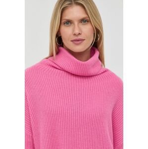 Kašmírový sveter MAX&Co. dámsky, ružová farba, tenký, s rolákom