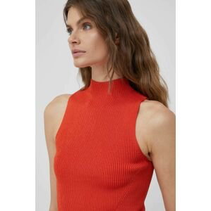 Vesta Calvin Klein dámsky, oranžová farba, s polorolákom