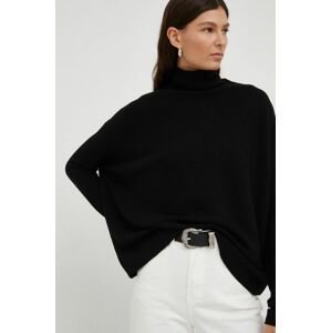 Vlnený sveter Drykorn dámsky, čierna farba, tenký, s polorolákom