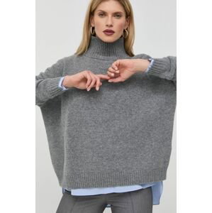 Vlnený sveter Weekend Max Mara dámsky, šedá farba, s rolákom