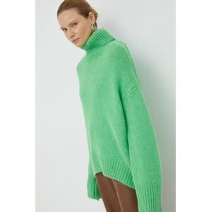 Vlnený sveter Samsoe Samsoe dámsky, zelená farba, teplý, s rolákom