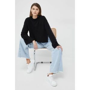 Sveter s prímesou vlny Calvin Klein Jeans dámsky, čierna farba, tenký, s polorolákom