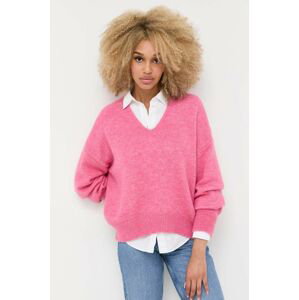 Vlnený sveter BOSS dámsky, ružová farba, teplý