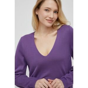 Vlnený sveter Sisley dámsky, fialová farba, tenký,