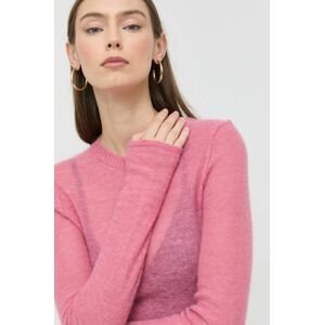 Vlnený sveter Victoria Beckham dámsky, ružová farba, tenký,