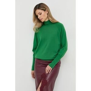 Vlnený sveter Ivy Oak dámsky, zelená farba, tenký, s polorolákom