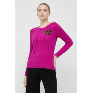 Bavlnený sveter Lauren Ralph Lauren dámsky, ružová farba,