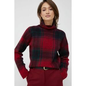Vlnený sveter Polo Ralph Lauren dámsky, červená farba, s rolákom