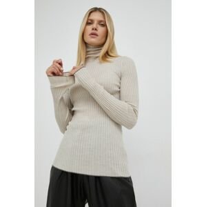 Vlnený sveter By Malene Birger Reyne dámsky, béžová farba, tenký, s rolákom