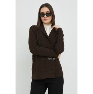 Bavlnený sveter Lauren Ralph Lauren dámsky, hnedá farba, tenký