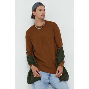 Bavlnený sveter Tom Tailor pánsky, hnedá farba, tenký,