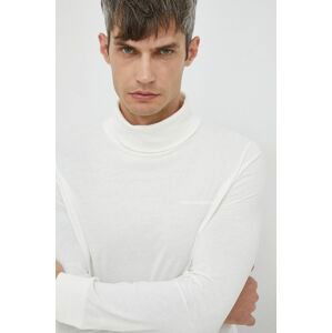 Bavlnené tričko s dlhým rukávom Karl Lagerfeld béžová farba, jednofarebné
