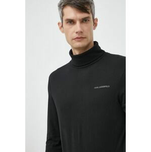 Bavlnené tričko s dlhým rukávom Karl Lagerfeld čierna farba, jednofarebné