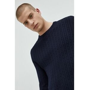 Bavlnený sveter Produkt by Jack & Jones pánsky, tmavomodrá farba, tenký,