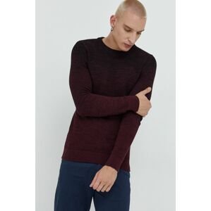 Bavlnený sveter Produkt by Jack & Jones pánsky, bordová farba,