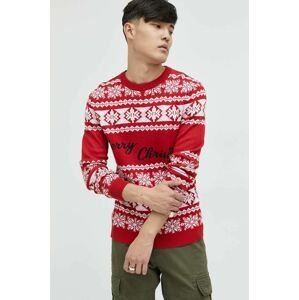 Bavlnený sveter Produkt by Jack & Jones pánsky, červená farba, tenký,