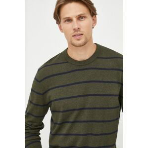 Bavlnený sveter GAP pánsky, zelená farba, tenký,