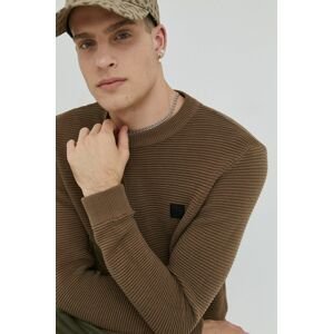 Bavlnený sveter Solid pánsky, hnedá farba, tenký,