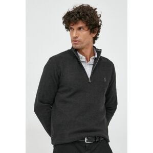 Bavlnený sveter Polo Ralph Lauren pánsky, šedá farba, s polorolákom