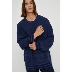 Bavlnený sveter Wrangler pánsky, tmavomodrá farba, teplý,