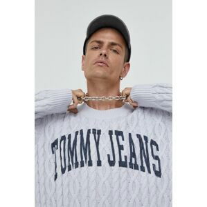 Sveter Tommy Jeans pánsky, šedá farba,