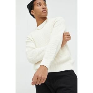 Bavlnený sveter Abercrombie & Fitch pánsky, biela farba, tenký,