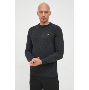 Vlnený sveter Lyle & Scott pánsky, šedá farba, tenký,