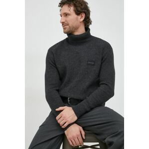 Vlnený sveter Calvin Klein Jeans pánsky, čierna farba, s rolákom