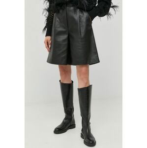 Kožené krátke nohavice Weekend Max Mara dámske, čierna farba, jednofarebné, vysoký pás