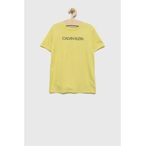 Detské bavlnené tričko Calvin Klein Jeans žltá farba, s potlačou