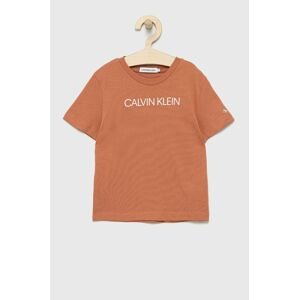 Detské bavlnené tričko Calvin Klein Jeans oranžová farba, s potlačou