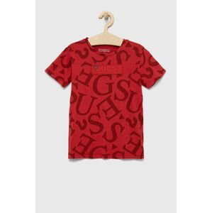 Detské bavlnené tričko Guess červená farba, vzorovaný