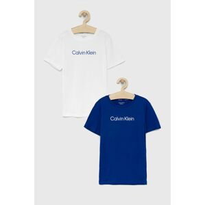 Detské bavlnené tričko Calvin Klein Underwear 2-pak tmavomodrá farba, s potlačou