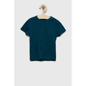 Detské bavlnené tričko Tommy Hilfiger zelená farba, jednofarebný