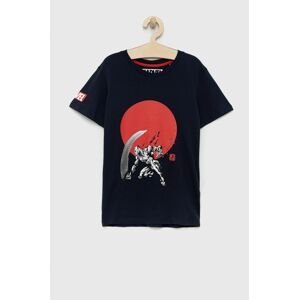 Detské bavlnené tričko Jack & Jones tmavomodrá farba, vzorované