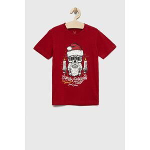Detské bavlnené tričko Jack & Jones červená farba, s potlačou