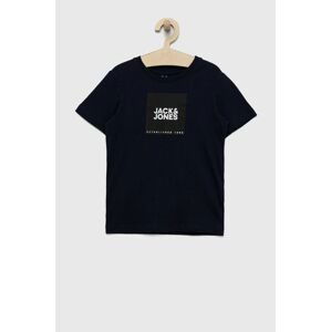 Detské bavlnené tričko Jack & Jones tmavomodrá farba, s potlačou