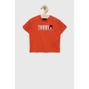 Detské bavlnené tričko Tommy Hilfiger oranžová farba, s potlačou