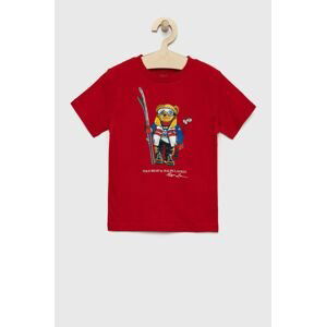 Detské bavlnené tričko Polo Ralph Lauren červená farba, s potlačou