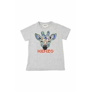 Detské bavlnené tričko Kenzo Kids šedá farba, s potlačou