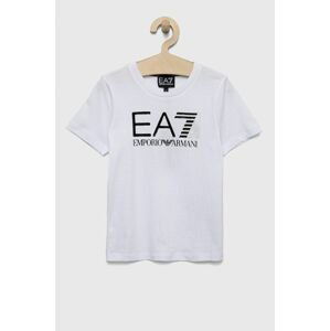 Bavlnené tričko EA7 Emporio Armani biela farba, s potlačou