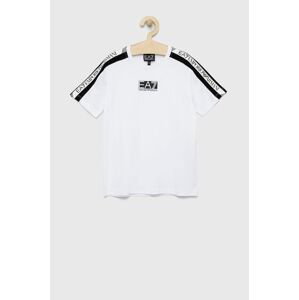 Detské bavlnené tričko EA7 Emporio Armani biela farba, jednofarebný