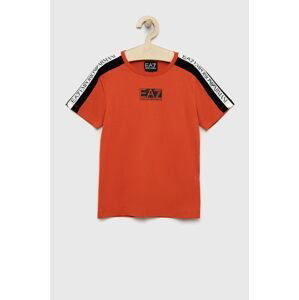 Detské bavlnené tričko EA7 Emporio Armani oranžová farba, jednofarebný