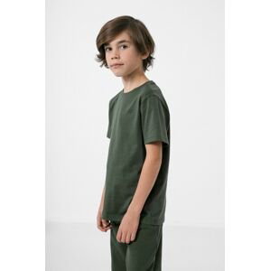 Detské bavlnené tričko 4F zelená farba, jednofarebný