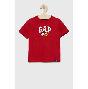 Detské bavlnené tričko GAP X Disney červená farba, s potlačou