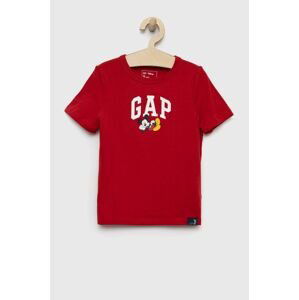 Detské bavlnené tričko GAP červená farba, s potlačou