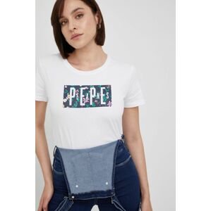 Bavlnené tričko Pepe Jeans biela farba,