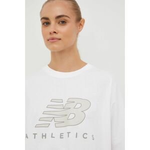 Bavlnené tričko New Balance biela farba,